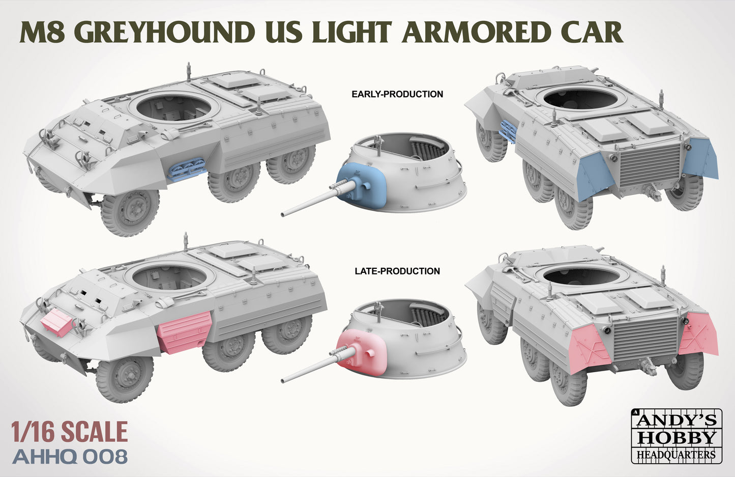 Andy's HHQ x Takom 1/16 M8 Greyhound US Light Armored Car (includes metal barrel and full-body figure) -AHHQ008