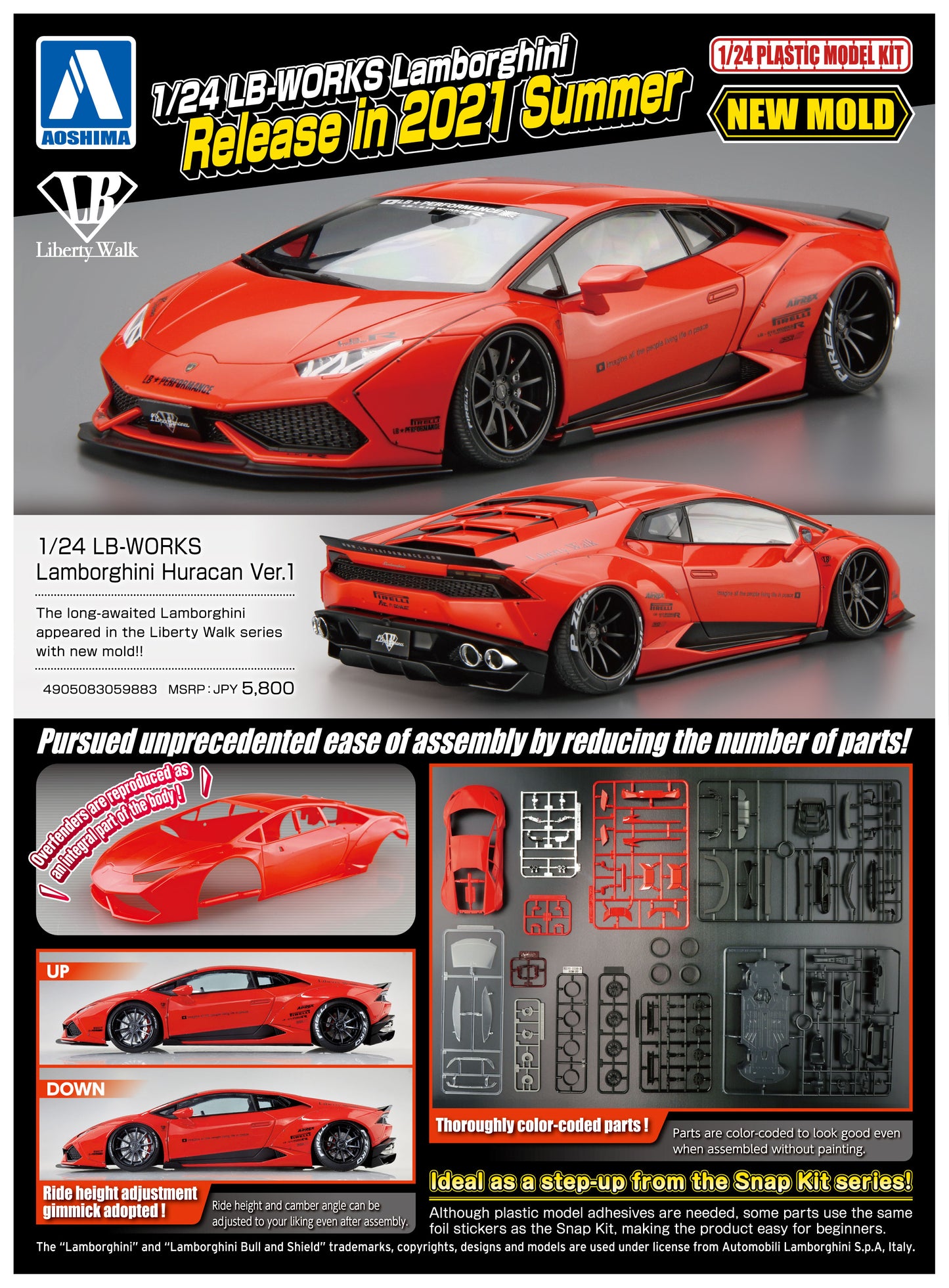 Aoshima 1/24 Liberty Walk LB-Works Lamborghini Huracan Ver. 1 (5988)