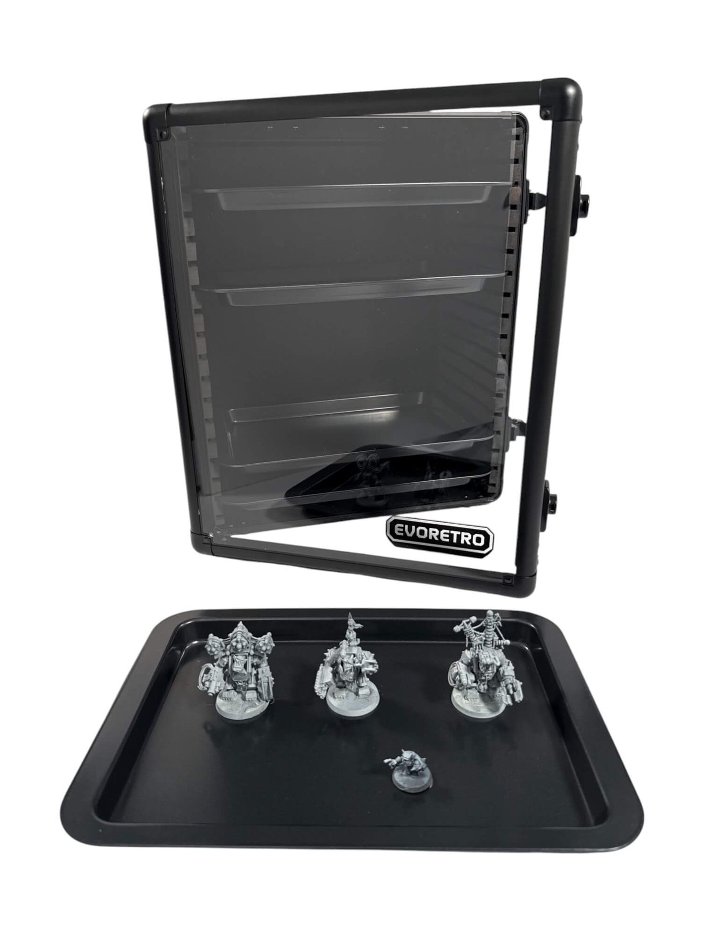 EVORETRO Aluminum Miniatures Display Case with 5 Magnetic Trays